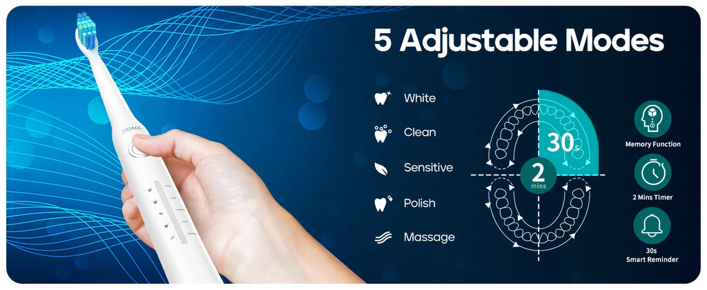 SEAGO Sonic Toothbrush 8 Heads 1 Charge