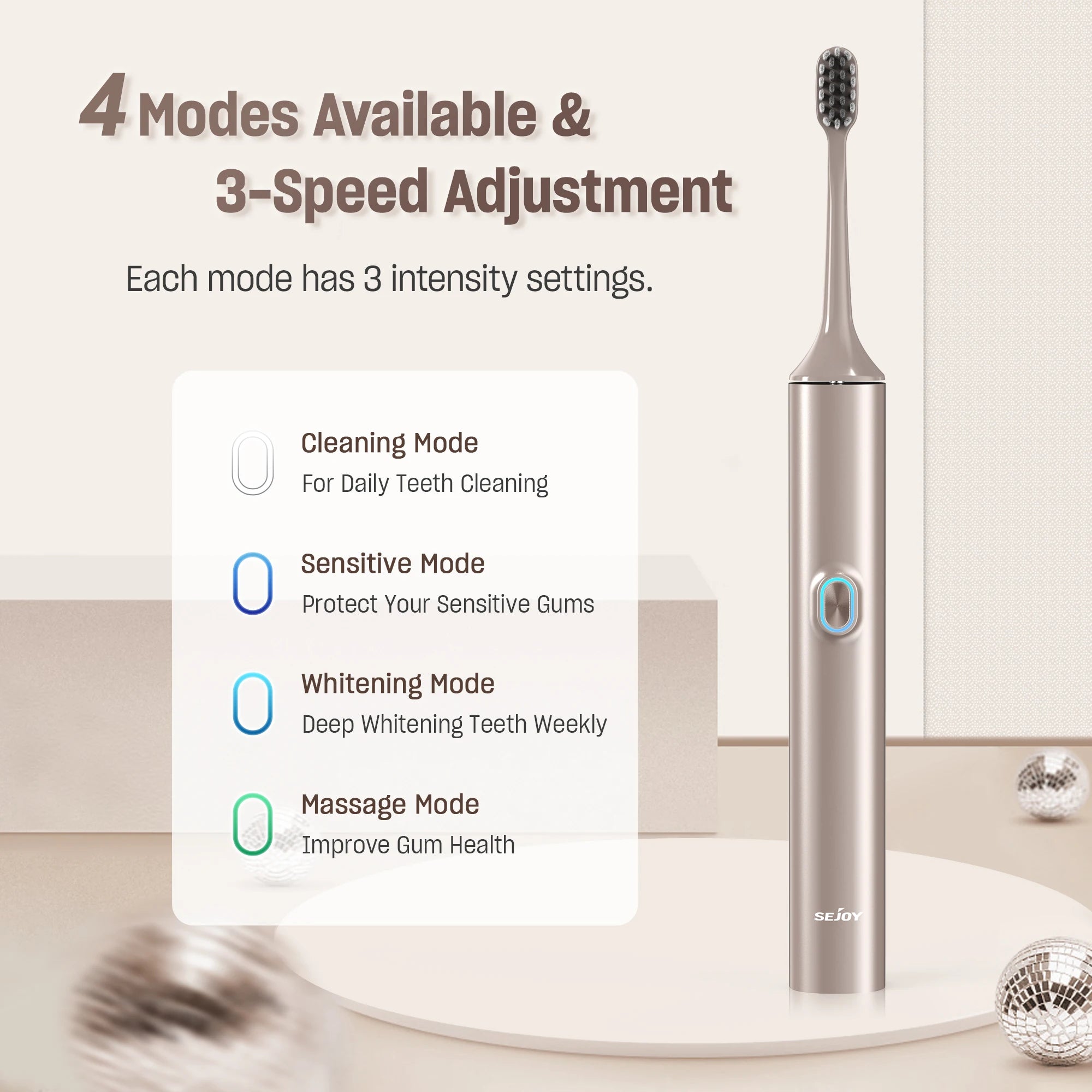 Sejoy Sonic Toothbrush Waterproof 8 Heads